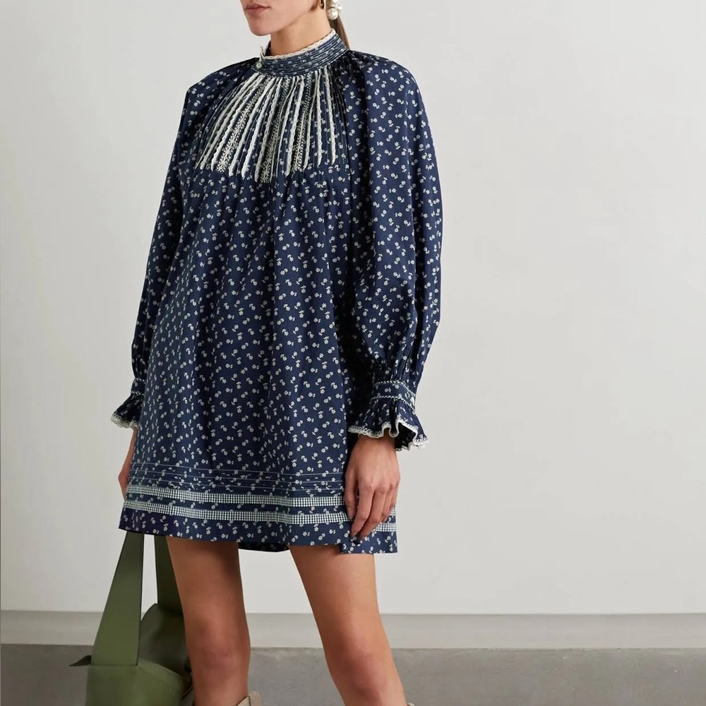Doen Dress Beatrice Floral Cotton Poplin Cottagecore Praire‎ Boho Hippie Mini XS